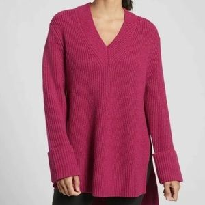Athleta Shasta V Neck Wool Blend Sweater Fuchsia Pink Size XS NWT